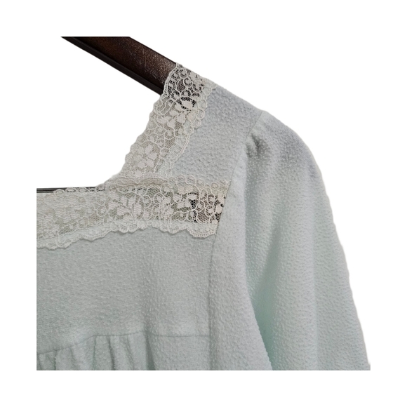 Christian Dior vintage nightgown long 3/4 sleeve lace trim blue size medium - Picture 9 of 14